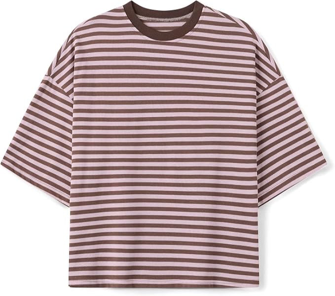 Soho Wear Women’s Striped Oversized T-Shirt – Brown