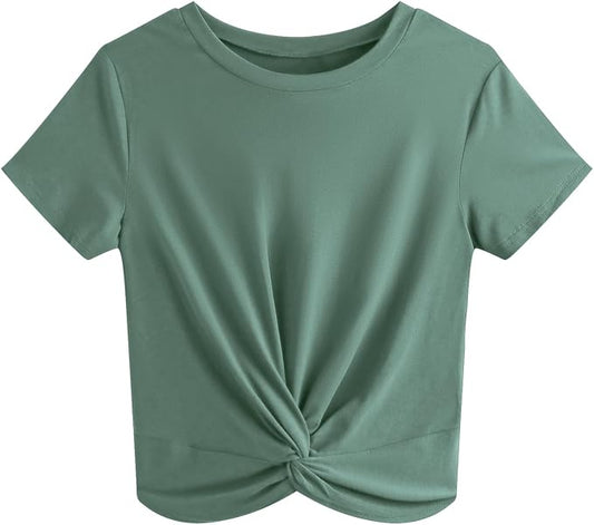 Soho Wear Women’s Green Twist Front Short Sleeve T-Shirt